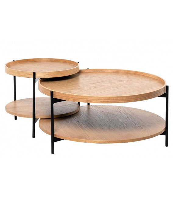 Mesa redonda de roble y metal negro doble bandeja y estilo actual. 4