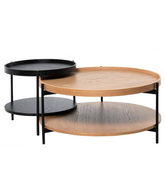 Mesa redonda de roble y metal negro doble bandeja y estilo actual. 5