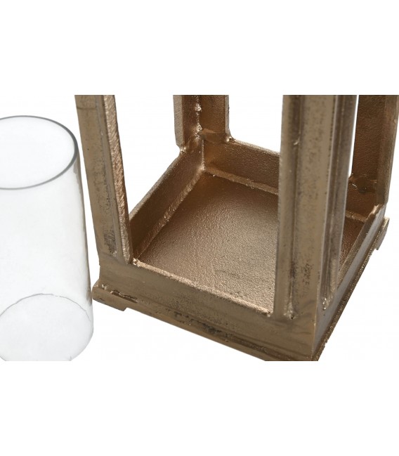 Portavelas XL dorado aluminio con cristal diseño clásico elegante. 2