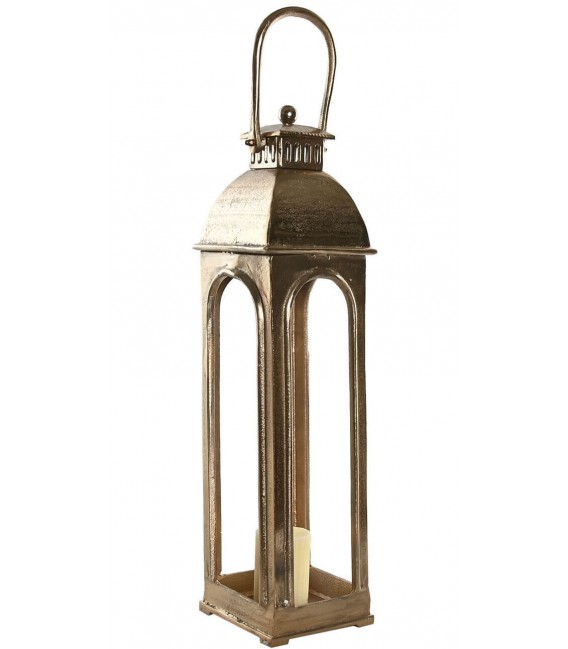 Portavelas XL dorado aluminio con cristal diseño clásico elegante. Mdmhogar