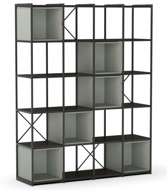 Estantería industrial grande en melamina verde y hierro negro. 1