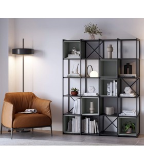 Estantería industrial grande en melamina verde y hierro negro. Mdmhogar