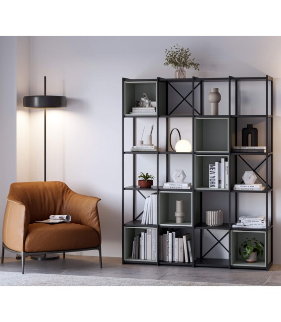 Estantería industrial grande en melamina verde y hierro negro. Mdmhogar