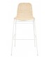 Taburete alto boho con asiento de ratán natural y estructura blanca.