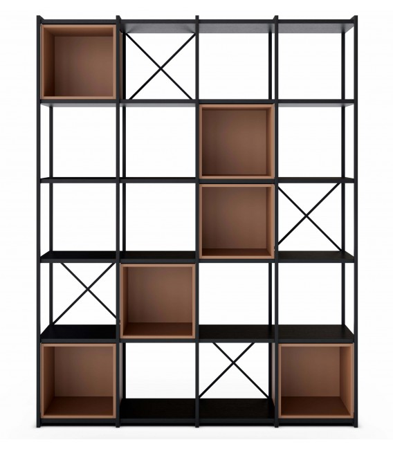 Estantería industrial grande en metal negro y melamina terracota. 1