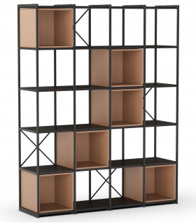 Estantería industrial grande en metal negro y melamina terracota.