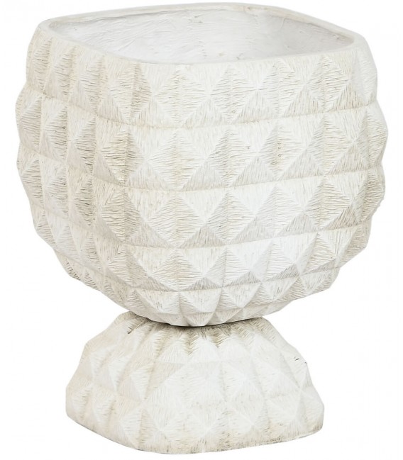 Macetero crudo fibra y arcilla con textura geométrica artesanal. Mdmhogar