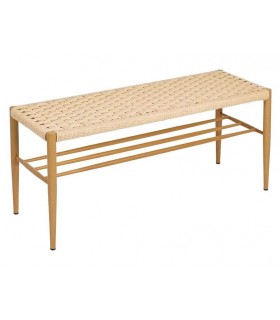 Banco colonial metal roble y cuerda trenzada color natural.