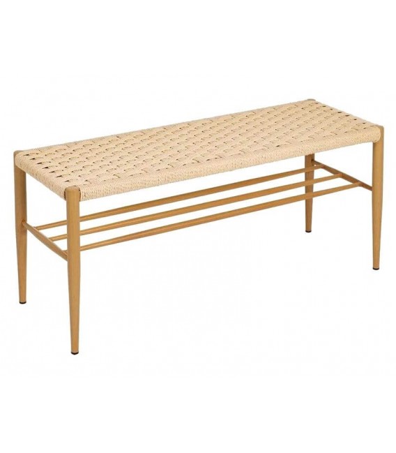 Banco colonial metal roble y cuerda trenzada color natural.