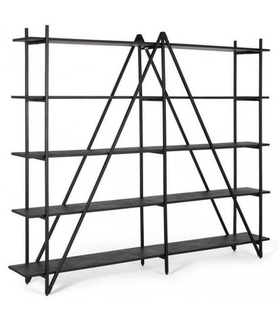 Estantería XL negra de 5 baldas con estructura metálica triangular. Mdmhogar