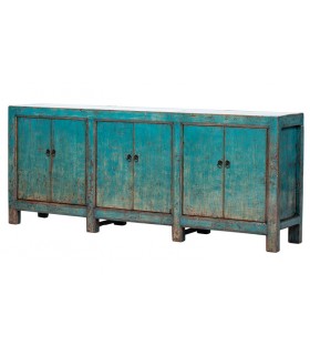 Aparador oriental XXL de madera lacada turquesa con 6 puertas. Mdmhogar