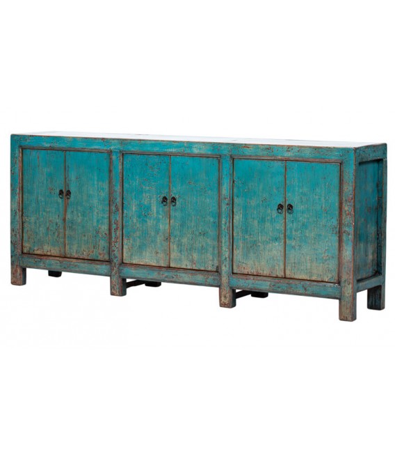 Aparador oriental XXL de madera lacada turquesa con 6 puertas. Mdmhogar