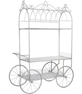 Carro expositor XXL de metal con acabado gris patinado blanco. Mdmhogar
