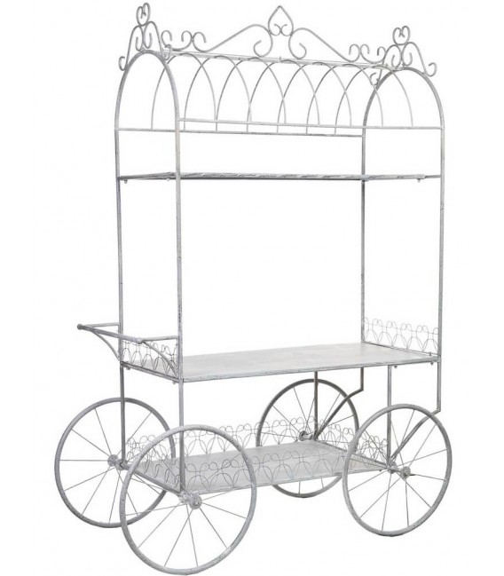 Carro expositor XXL de metal con acabado gris patinado blanco. Mdmhogar