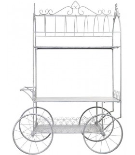 Carro expositor XXL de metal con acabado gris patinado blanco.