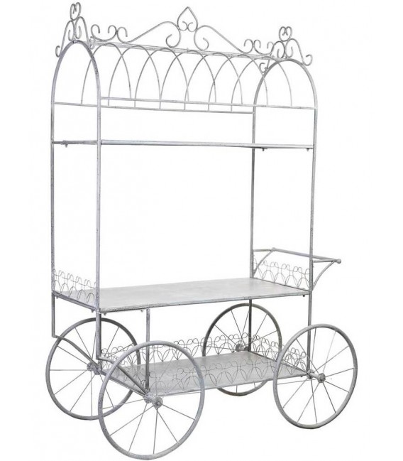 Carro expositor XXL de metal con acabado gris patinado blanco.1