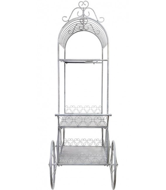 Carro expositor XXL de metal con acabado gris patinado blanco.2