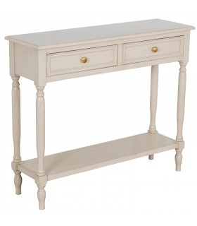 Consola clásica beige con cajones y tiradores dorados elegantes. Mdmhogar