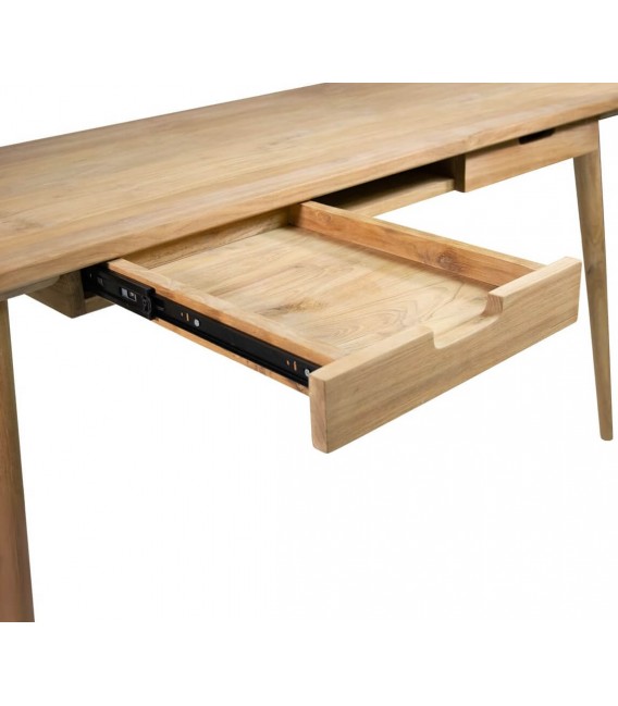 Escritorio de madera de teca con 2 cajones. Estilo colonial natural. 1