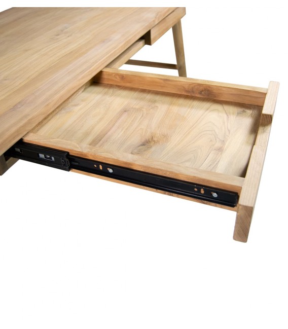 Escritorio de madera de teca con 2 cajones. Estilo colonial natural. 2