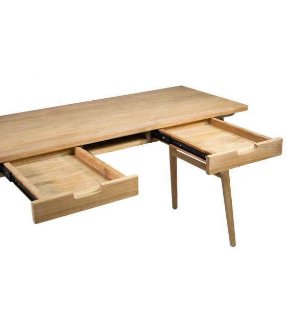 Escritorio de madera de teca con 2 cajones. Estilo colonial natural. 3