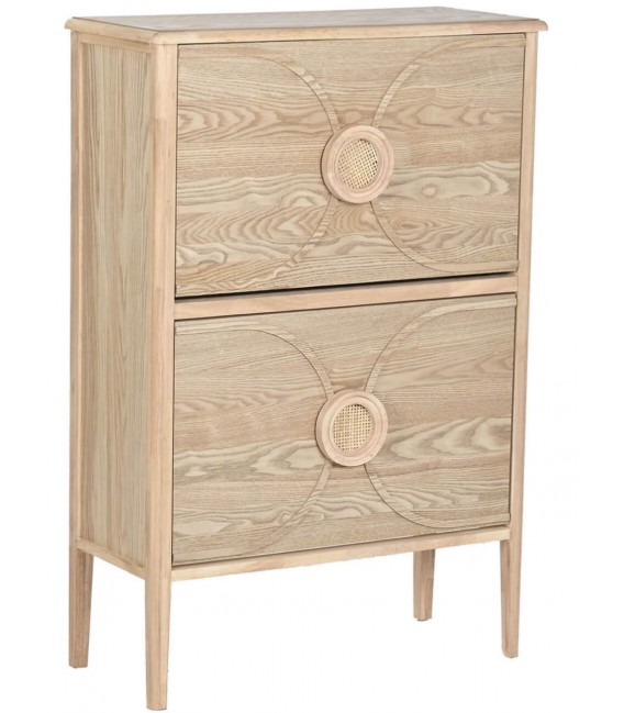 Mueble zapatero de madera clara natural y ratán estilo oriental chic. Mdmhogar