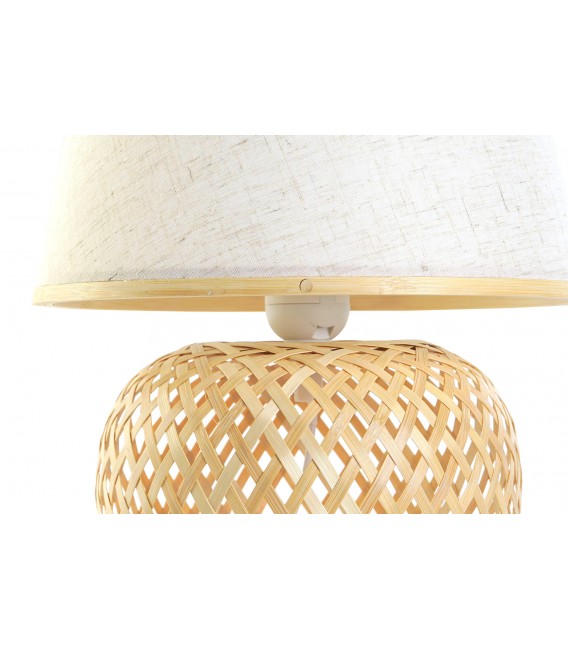 Lámpara de bambú trenzado con pantalla textil beige artesanal. 2