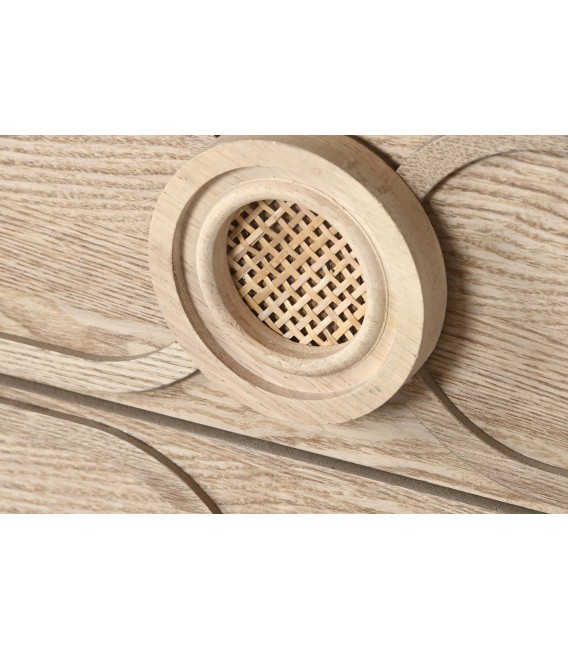 Mesita de noche boho 3 cajones en madera de abeto y ratán natural. 3