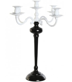 Portavelas clásico de metal con 5 brazos en blanco y negro brillante. Mdmhogar