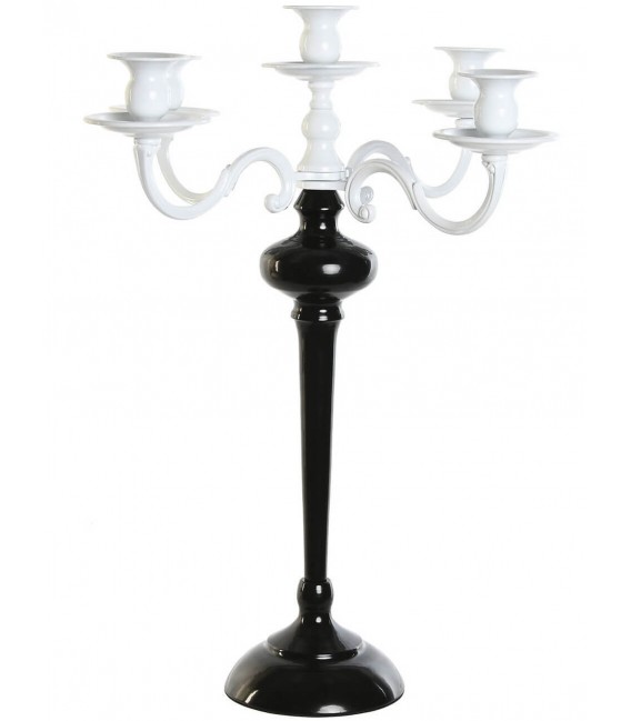 Portavelas clásico de metal con 5 brazos en blanco y negro brillante. Mdmhogar