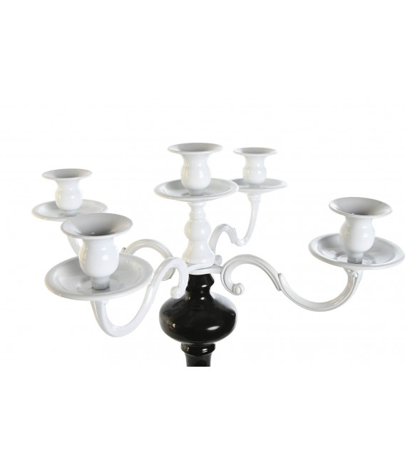 Portavelas clásico de metal con 5 brazos en blanco y negro brillante. 2