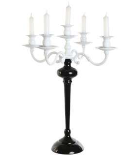 Portavelas clásico de metal con 5 brazos en blanco y negro brillante.