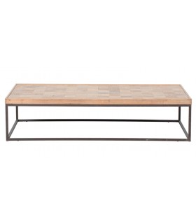 Mesa de centro XL de madera natural con estructura de hierro negro. 1