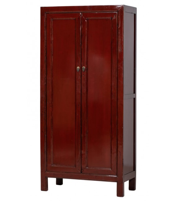 Armario oriental rojo brillante madera lacada y tiradores de bronce. Mdmhogar