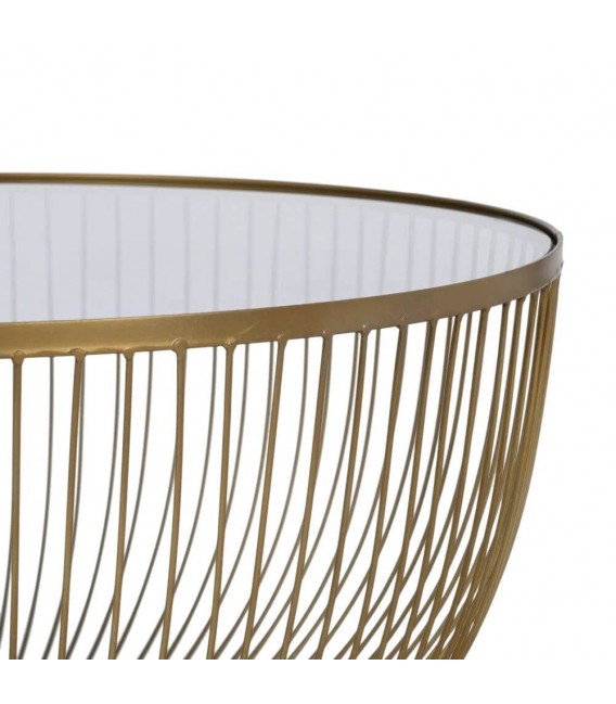 Mesa redonda de metal dorado con tapa de cristal estilo art decó. 1