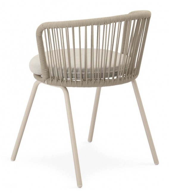 Silla exterior beige en metal y cuerda con cojín incluido. 1
