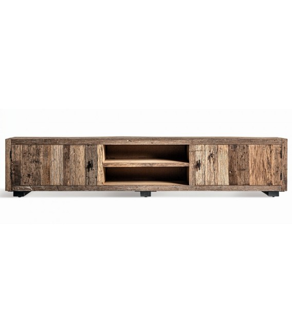 Mueble TV XL colonial de pino envejecido y hierro forjado. 1