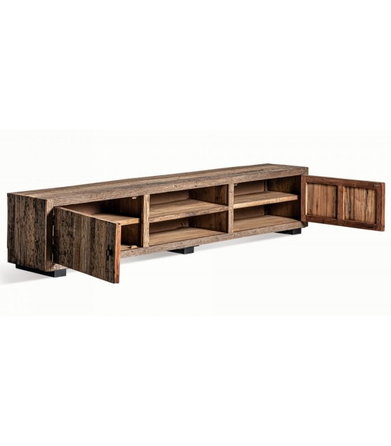 Mueble TV XL colonial de pino envejecido y hierro forjado.2