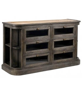 Aparador nogal y mármol travertino con 6 cajones y estantes.