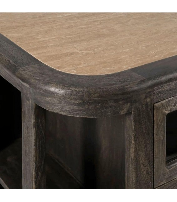 Aparador nogal y mármol travertino con 6 cajones y estantes. 2