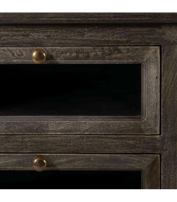 Aparador nogal y mármol travertino con 6 cajones y estantes. 4