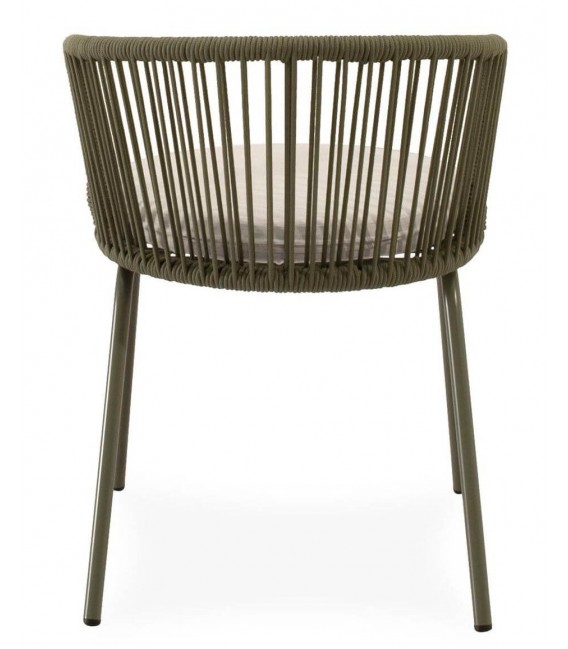 Silla exterior verde y crudo de metal y cuerda con cojín incluido.3