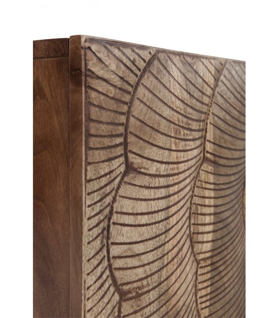 Mueble de TV madera tallada natural con patas de metal negro. 5