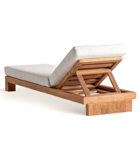 Tumbona exterior de teca reciclada con textil blanco roto técnico. 4