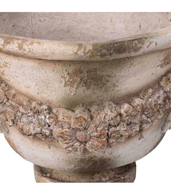 Macetero clásico con guirnalda floral en magnesia piedra envejecida. 3