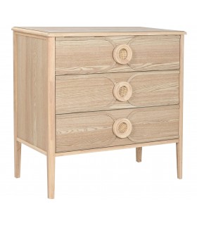 Cómoda boho pequeña madera natural tiradores circulares de ratán. Mdmhogar