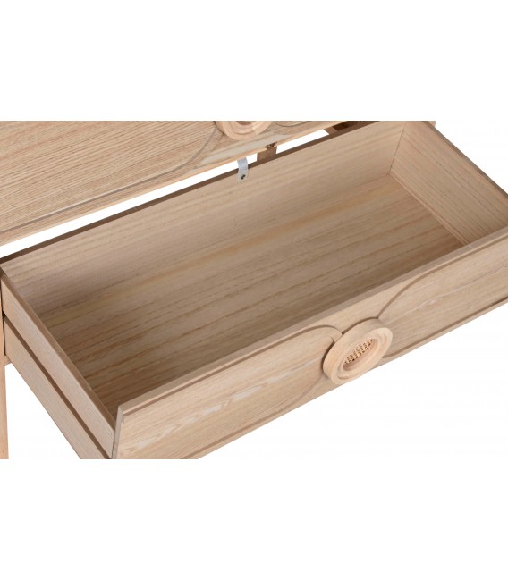 Cómoda boho pequeña madera natural tiradores circulares de ratán. 2