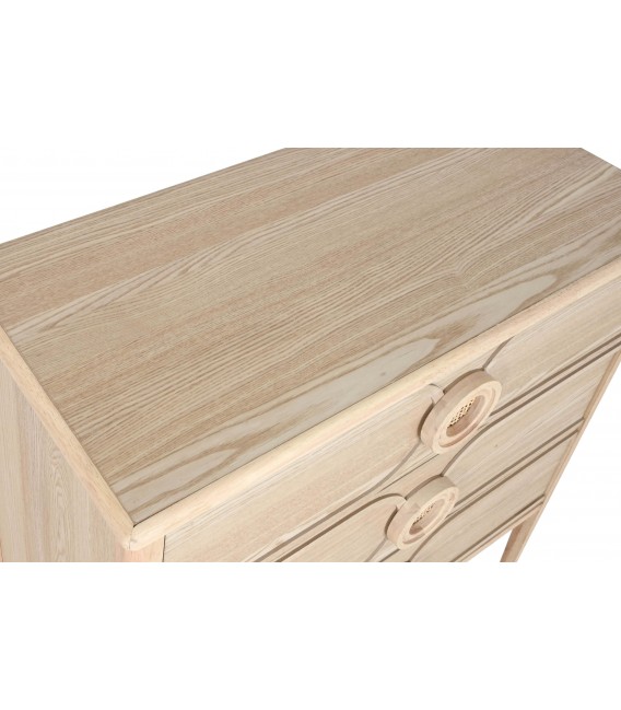 Cómoda boho pequeña madera natural tiradores circulares de ratán. 1