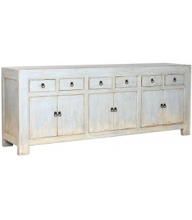 Aparador oriental de madera de olmo decapada azul con gran capacidad. Mdmhogar