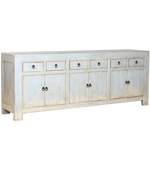 Aparador oriental de madera de olmo decapada azul con gran capacidad. Mdmhogar